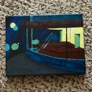 Nighthawks by Hopper recreation, minor scratch in top left corner, 7x11